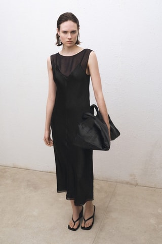 Robe satinée combinée - Noir