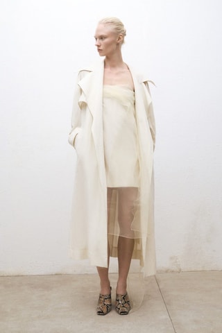 Robe courte combinée gaze - Ecru