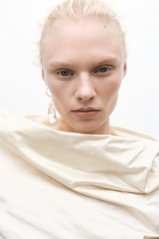 Robe coton col bénitier - Ecru