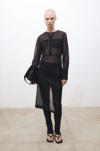 Robe midi semi-transparente en soie mélangée - Noir