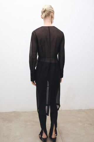 Robe midi semi-transparente en soie mélangée - Noir