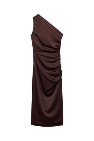 Robe asymétrique satinée avec fronce latérale - Marron