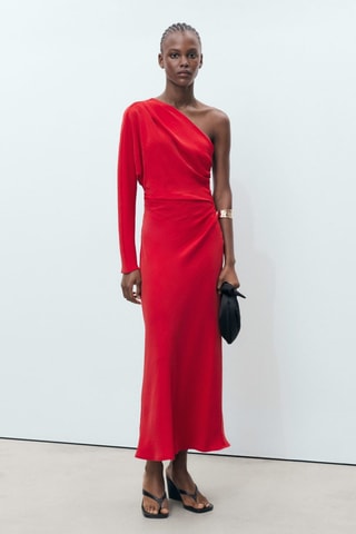 Robe asymétrique drapée - Rouge