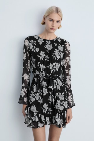 Robe à fleurs volantée - Noir