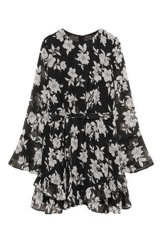 Robe à fleurs volantée - Noir