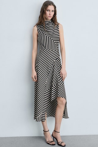 Robe asymétrique imprimé à rayures - Noir