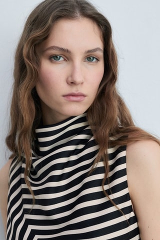 Robe asymétrique imprimé à rayures - Noir