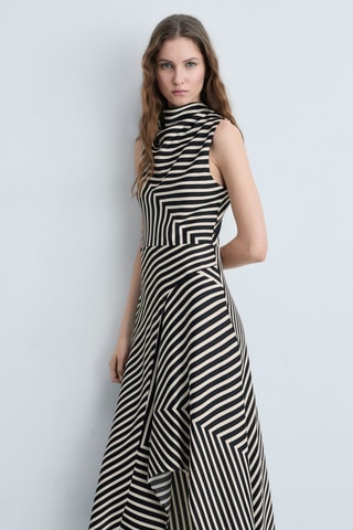 Robe asymétrique imprimé à rayures - Noir