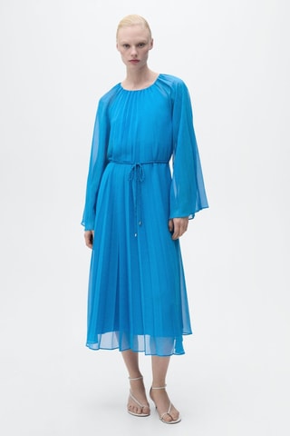 Robe plissée manches cloche - Bleu