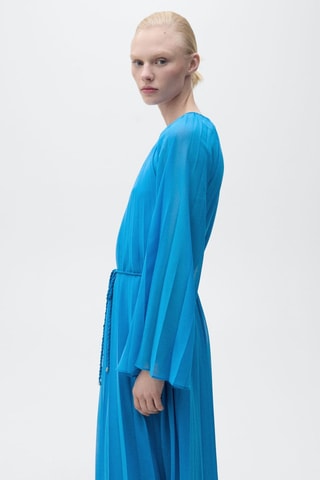 Robe plissée manches cloche - Bleu