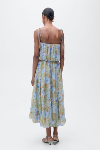 Robe à fleurs taille froncée - Vert menthe