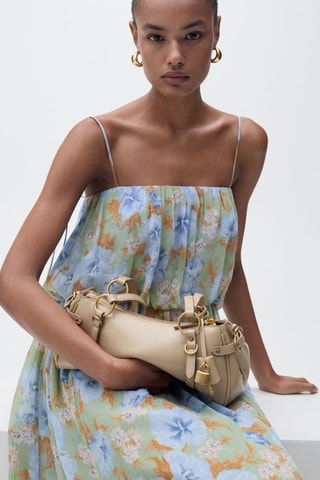 Robe à fleurs taille froncée - Vert menthe