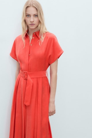 Robe midi évasée ceinture - Rouge