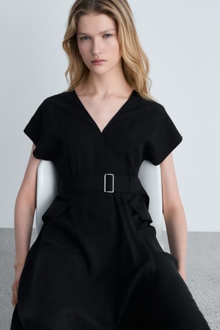 Robe asymétrique ceinture - Noir