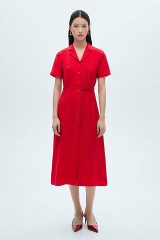 Robe chemisier poches - Rouge