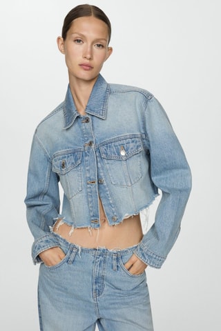 Blouson en jean bas effiloché - Bleu