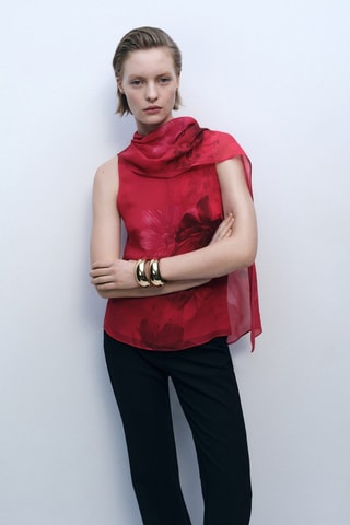 Chemisier fleurs avec foulard - Rouge