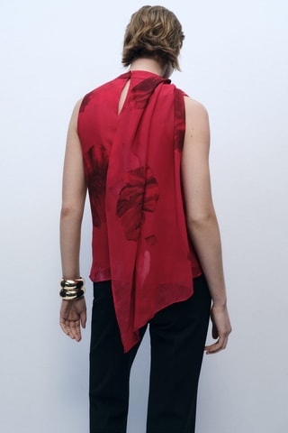 Chemisier fleurs avec foulard - Rouge