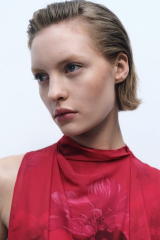 Chemisier fleurs avec foulard - Rouge