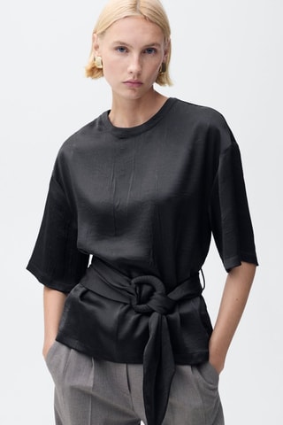 Chemisier satin ceinture - Noir