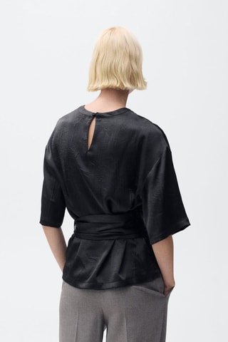 Chemisier satin ceinture - Noir