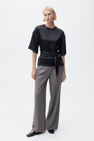 Chemisier satin ceinture - Noir