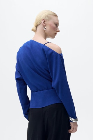 Asymmetrische Geplooide Blouse - Felblauw