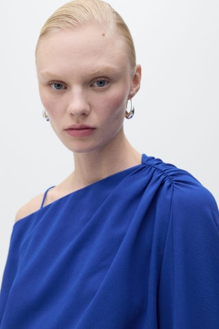 Asymmetrische Geplooide Blouse - Felblauw