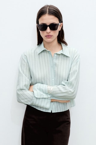 Gestreepte Crop Blouse - Groen