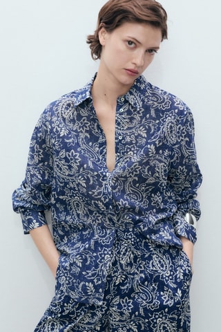 Chemise coton imprimée - Bleu