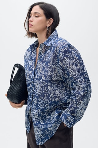 Chemise coton imprimée - Bleu