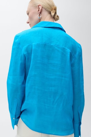 Chemise ramie boutons dissimulés - Bleu