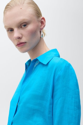 Chemise ramie boutons dissimulés - Bleu