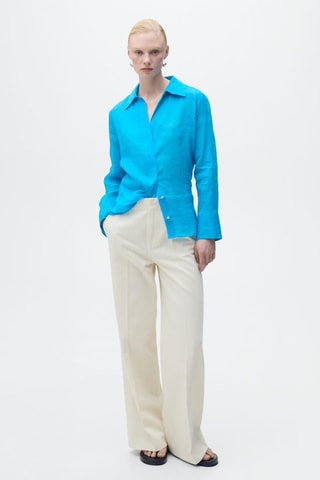 Chemise ramie boutons dissimulés - Bleu