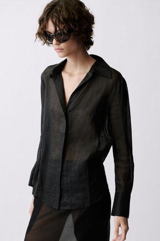 Chemise ramie boutons dissimulés - Noir