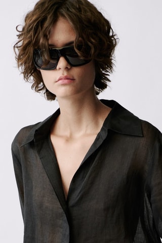 Chemise ramie boutons dissimulés - Noir