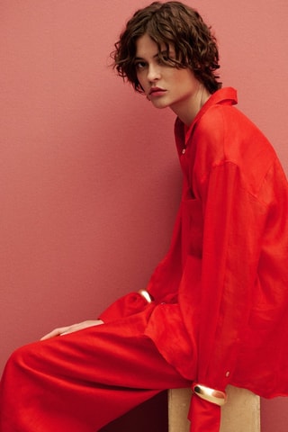 Chemise ramie avec poches - Rouge