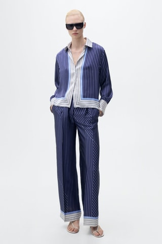 Chemise satinée rayures combinées - Bleu