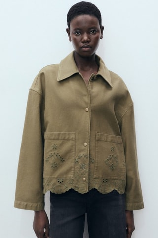 Surchemise coton détails ajourés - Kaki