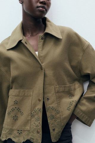 Surchemise coton détails ajourés - Kaki