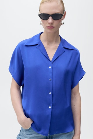 Chemise satinée manches courtes - Bleu nuit