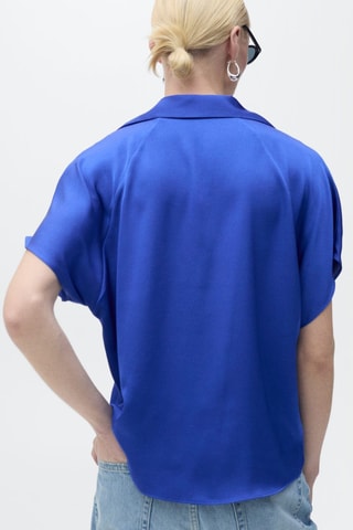 Chemise satinée manches courtes - Bleu nuit