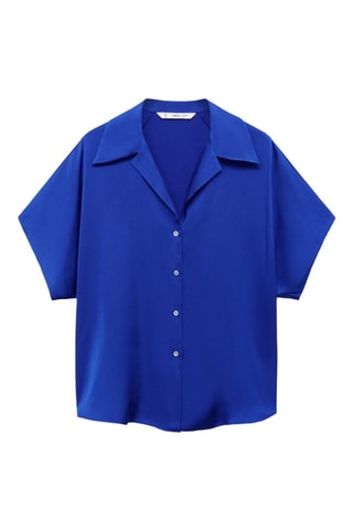 Chemise satinée manches courtes - Bleu nuit