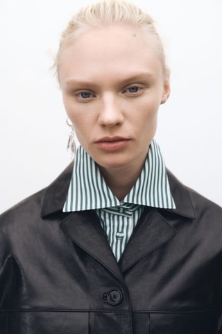 Katoenen Blouse Streepmotief en Korte Mouwen - Donkergroen