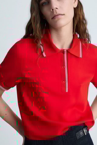 Polo crop liserés contrastés - Rouge