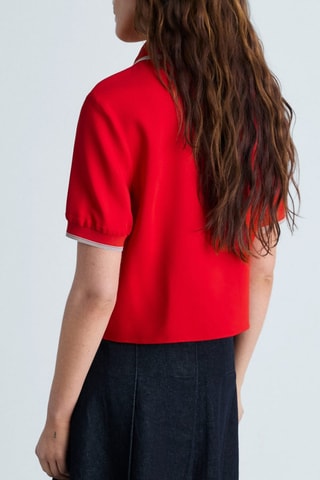 Polo crop liserés contrastés - Rouge