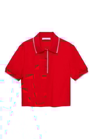 Polo crop liserés contrastés - Rouge