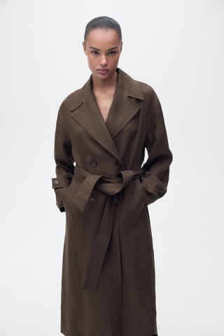 Trench lin double boutonnage - Marron