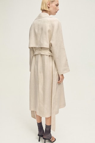 Trench-coat en lin à revers prononcés - Gris clair