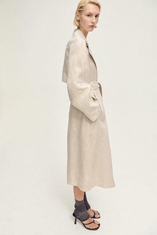 Trench-coat en lin à revers prononcés - Gris clair